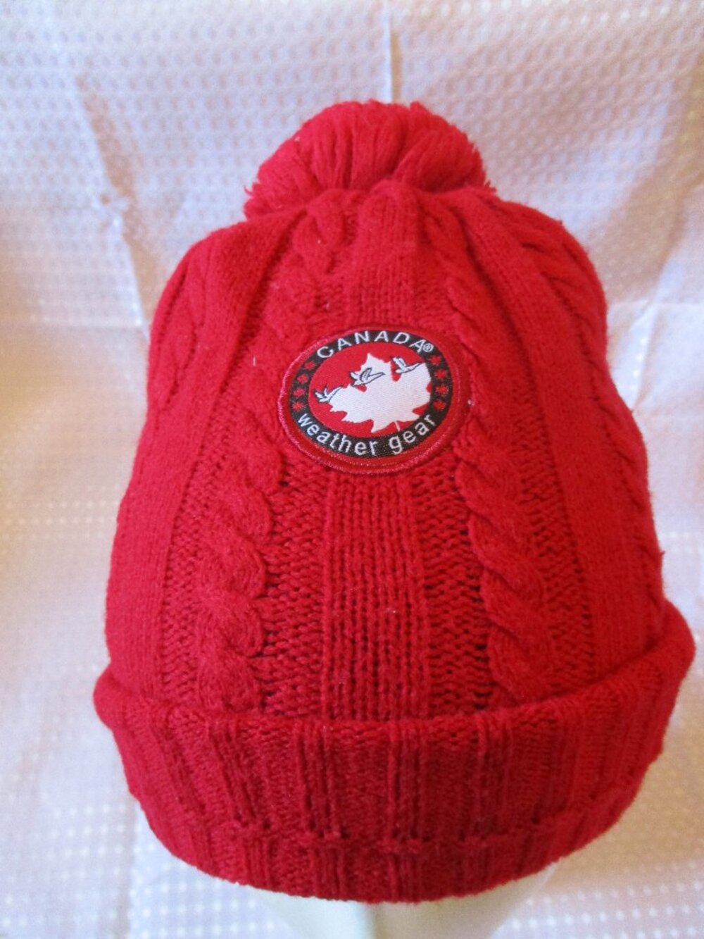 Canada Weather Gear Red Beanie with Black Fleece Lining And Red Pom Pom  Sz. S